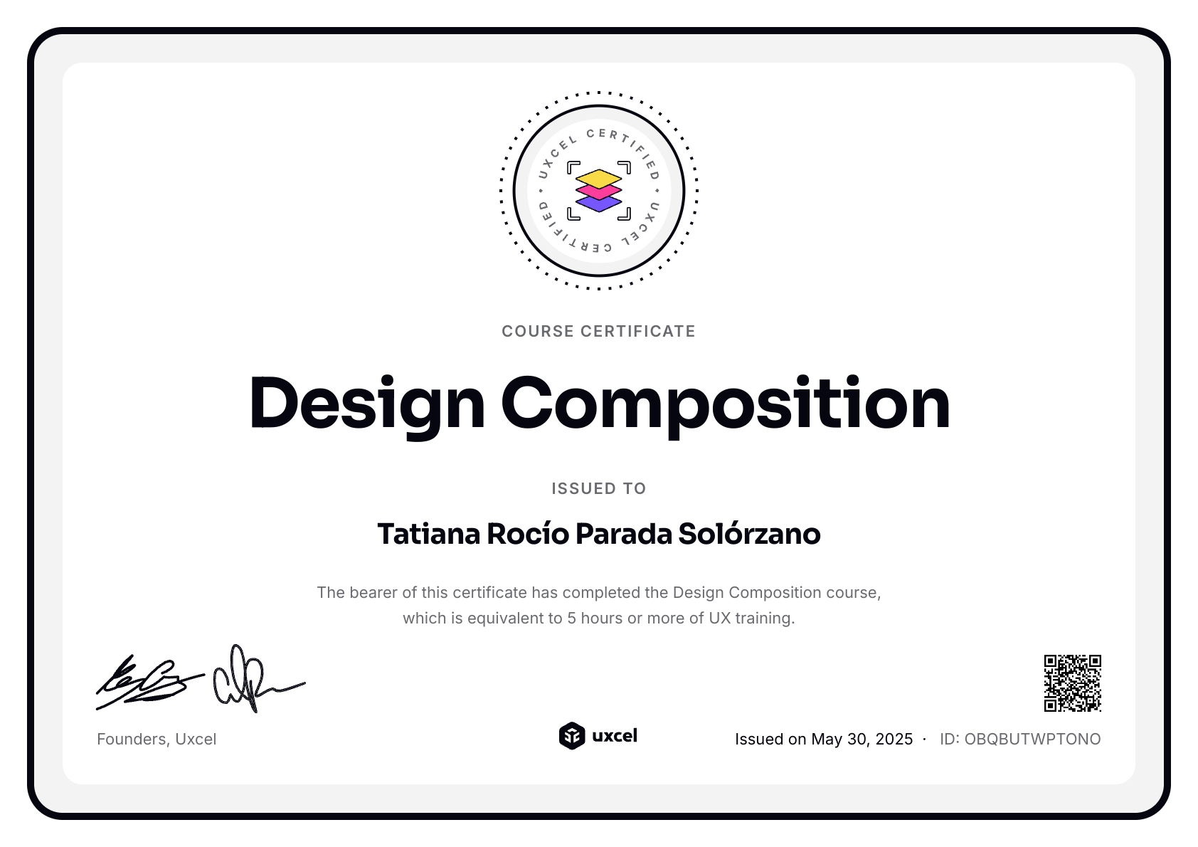 Tatiana Rocío Parada Solórzano's certificate
